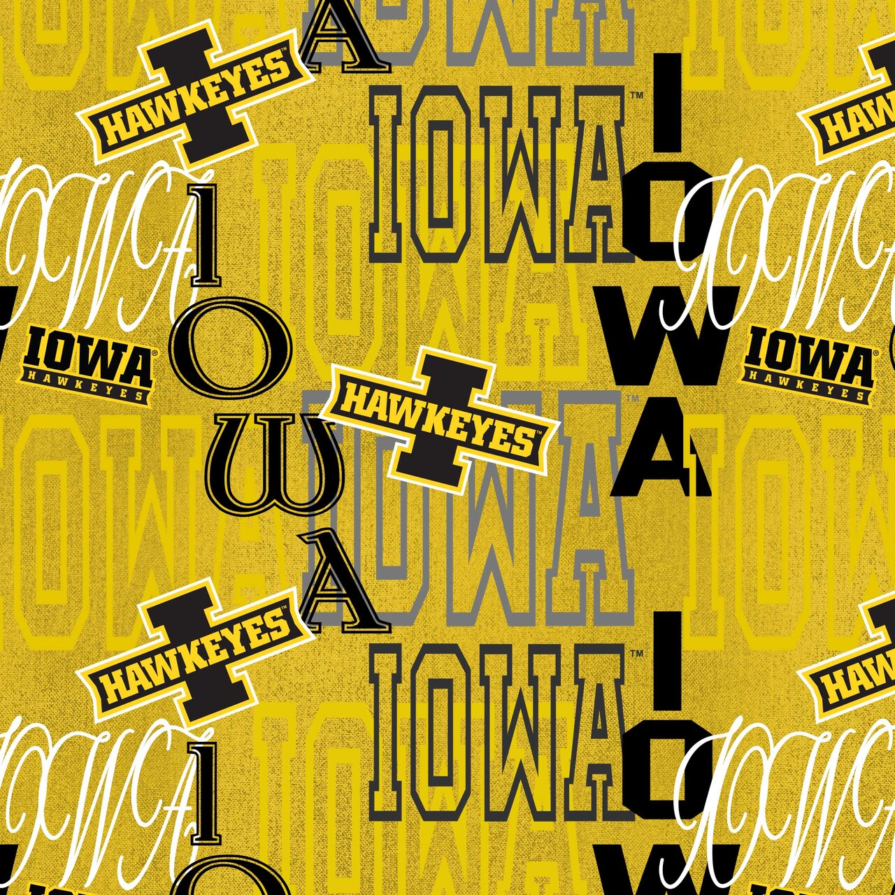 Sykel Enterprises-University of Iowa Cotton Quilting Fabric-Iowa Hawkeyes Letters Cotton Fabric Sold by the Yard